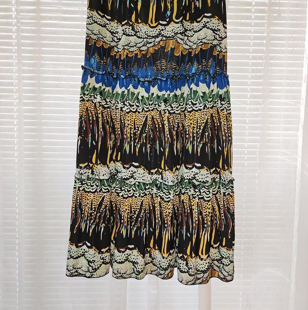 Magic Printed Maxi Skirt in Black, Blue & Green - Picture 3 of 8